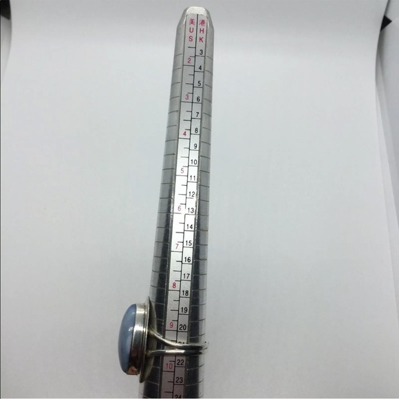 BLUE/ WHITE LACE AGATE STERLING SILVER OVAL RING - Picture 7 of 10